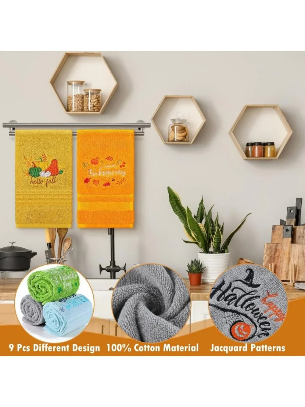 12 Pcs Embroidered Cotton Hand Towels - Seasonal Holiday Bath Towel Set